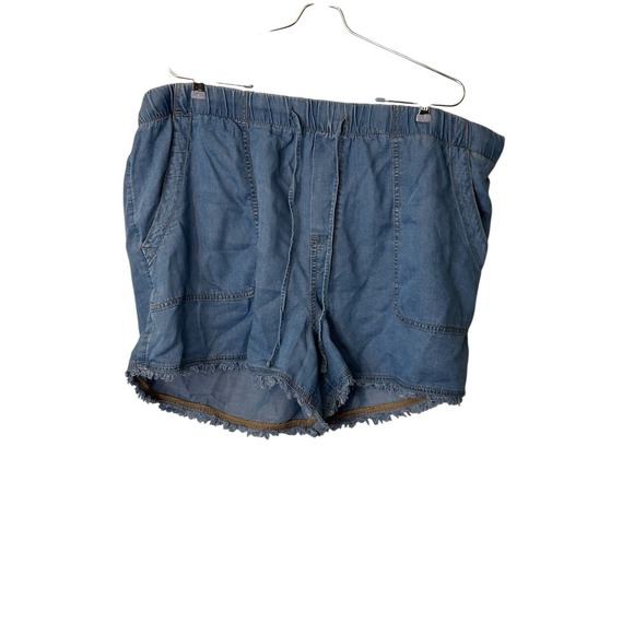 Time and Tru Women's Plus 3XL Shorts‎ Chambray Pull On Casual Fringe Hem Pockets - Picture 1 of 4